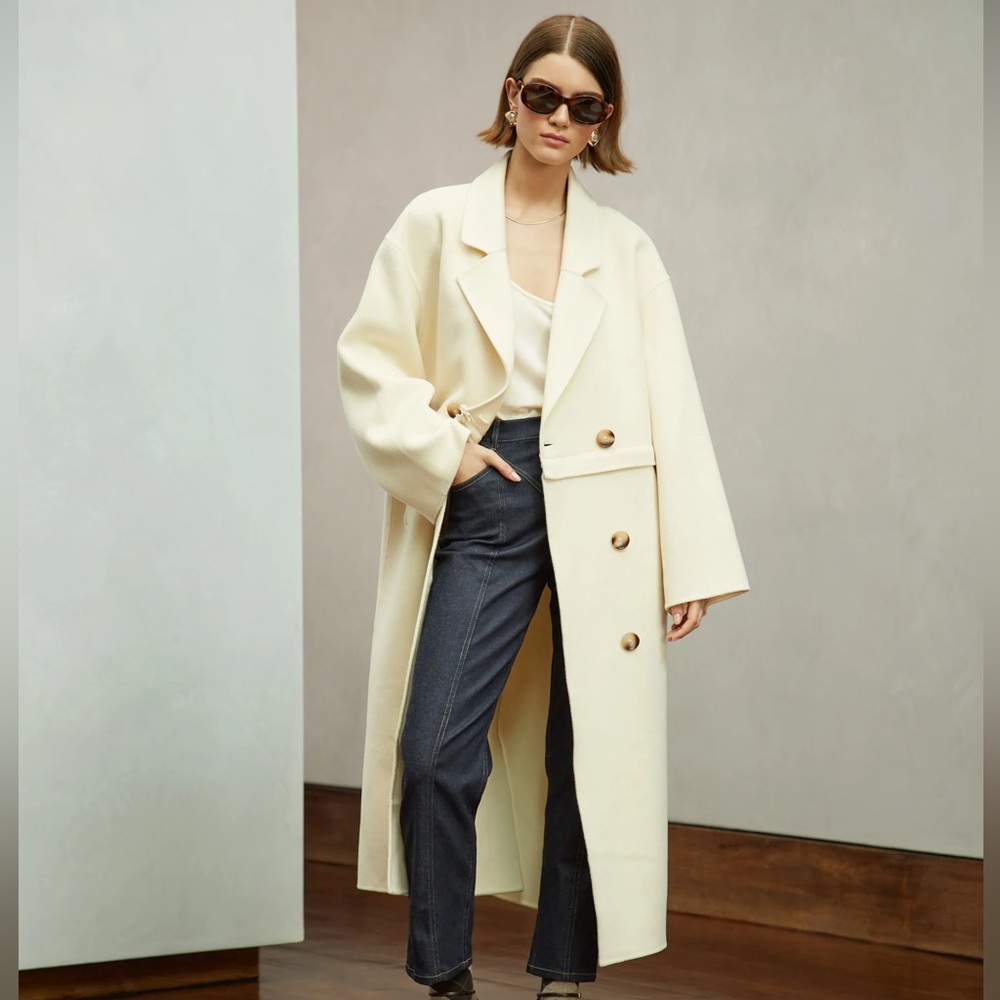 ROARI | NWT! EVELYN WOOL CASHMERE LONG COAT IN CREAM BONE SIZE: L/XL